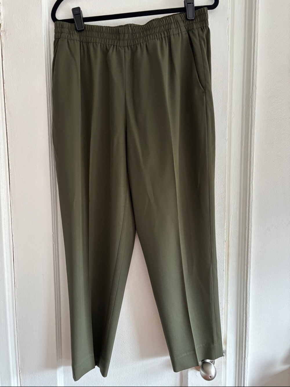 Everlane Olive Green Pull-On Ankle Pants Slim Straight Elastic Waist Size [12]